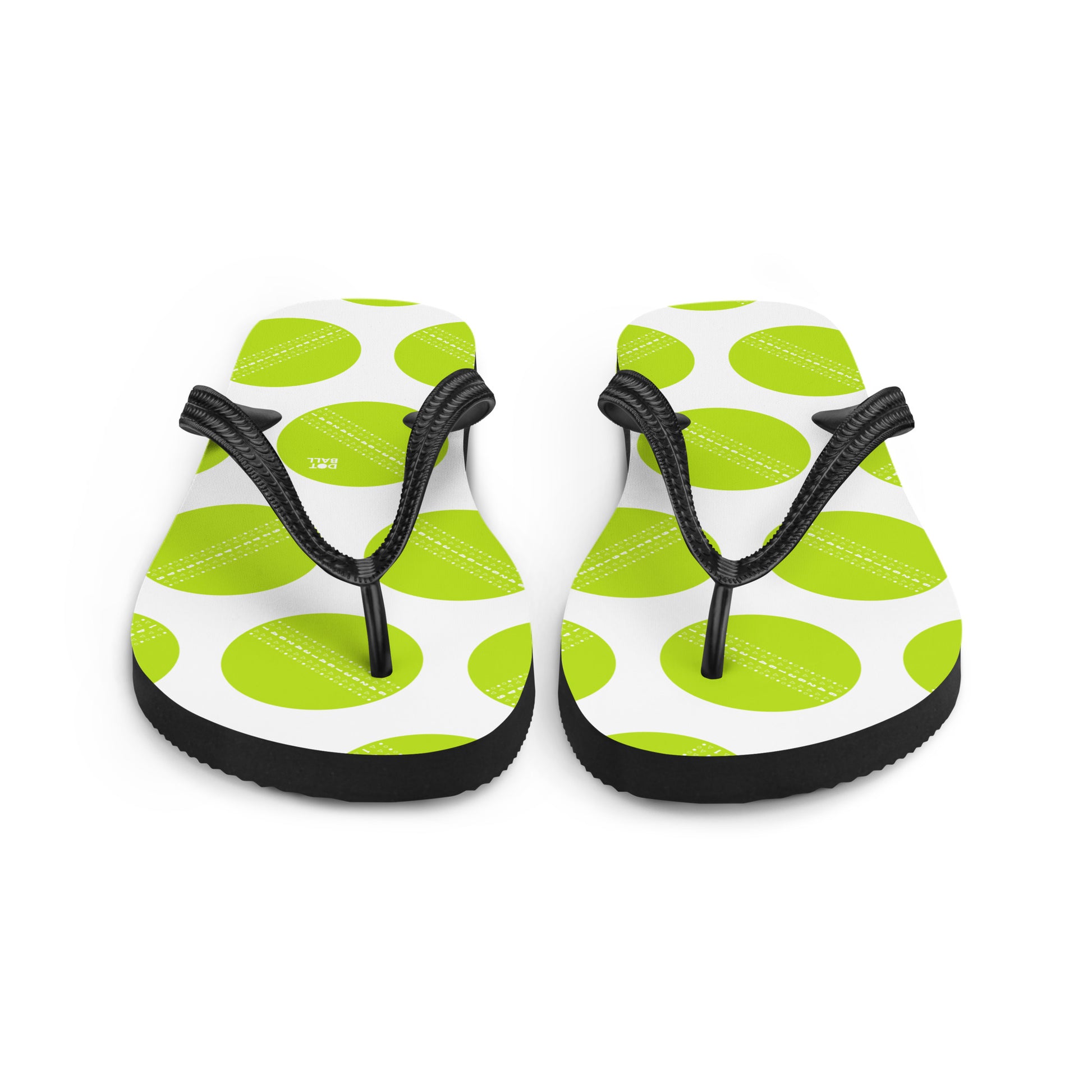 Green and black cricket ball flip flops