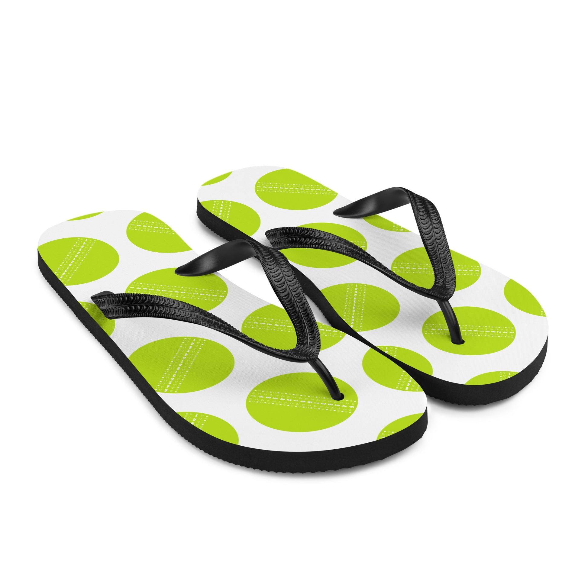 Green and black cricket ball flip flops