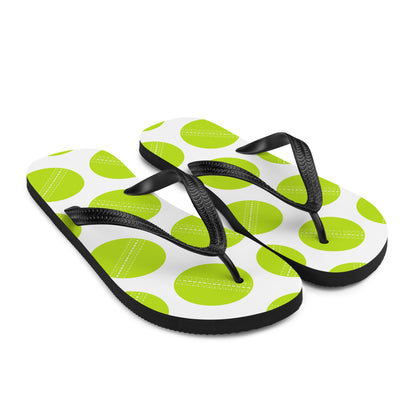 Green and black cricket ball flip flops