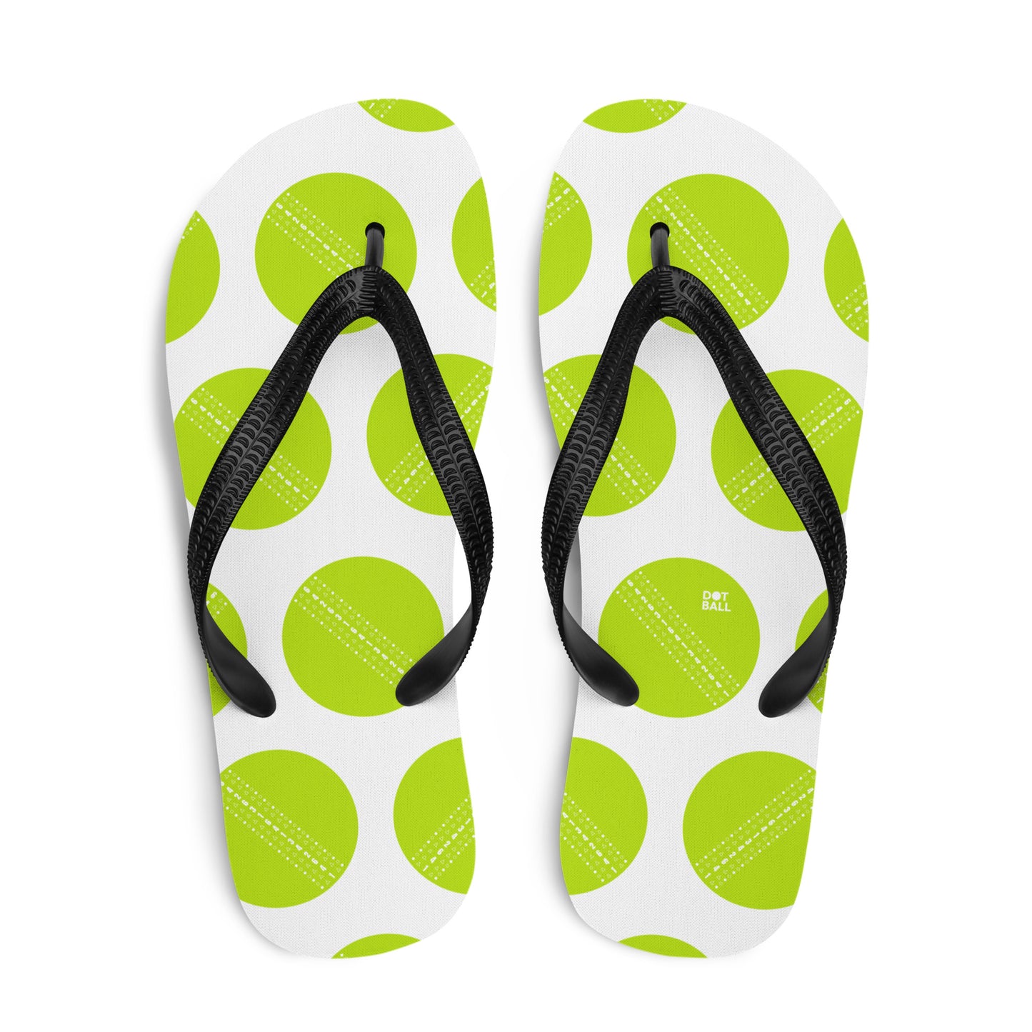 Green and black cricket ball flip flops