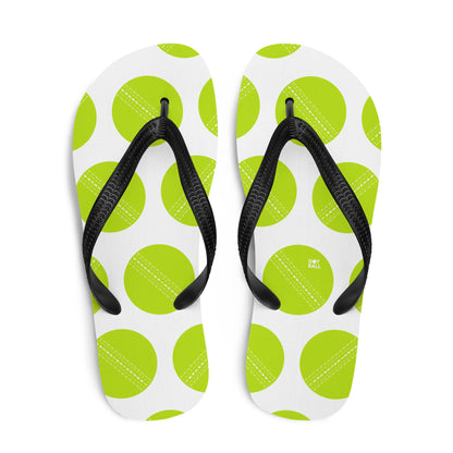 Green and black cricket ball flip flops